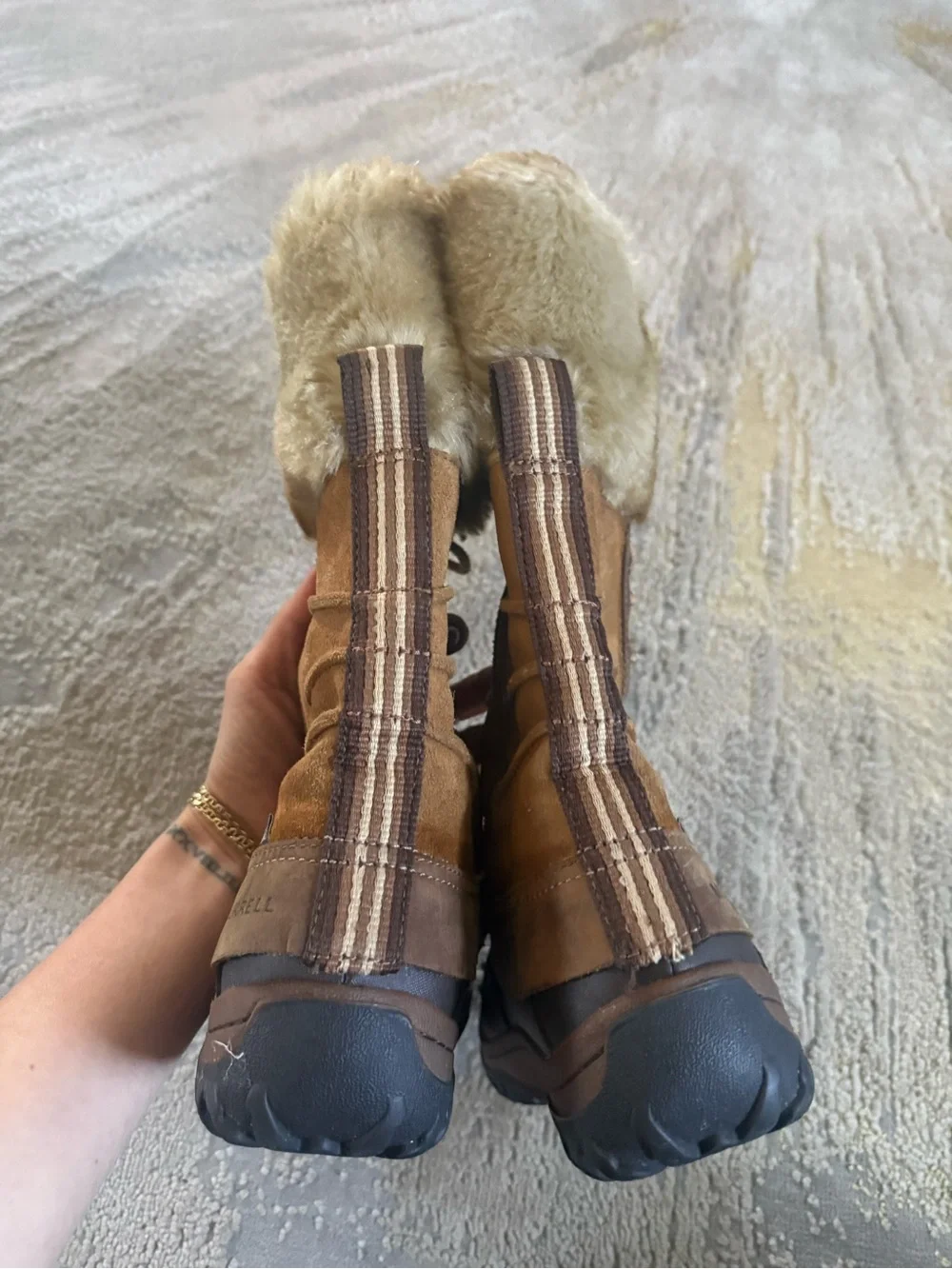 Merrell Decora Prelude waterproof winter boots brown leather fur lace up 8